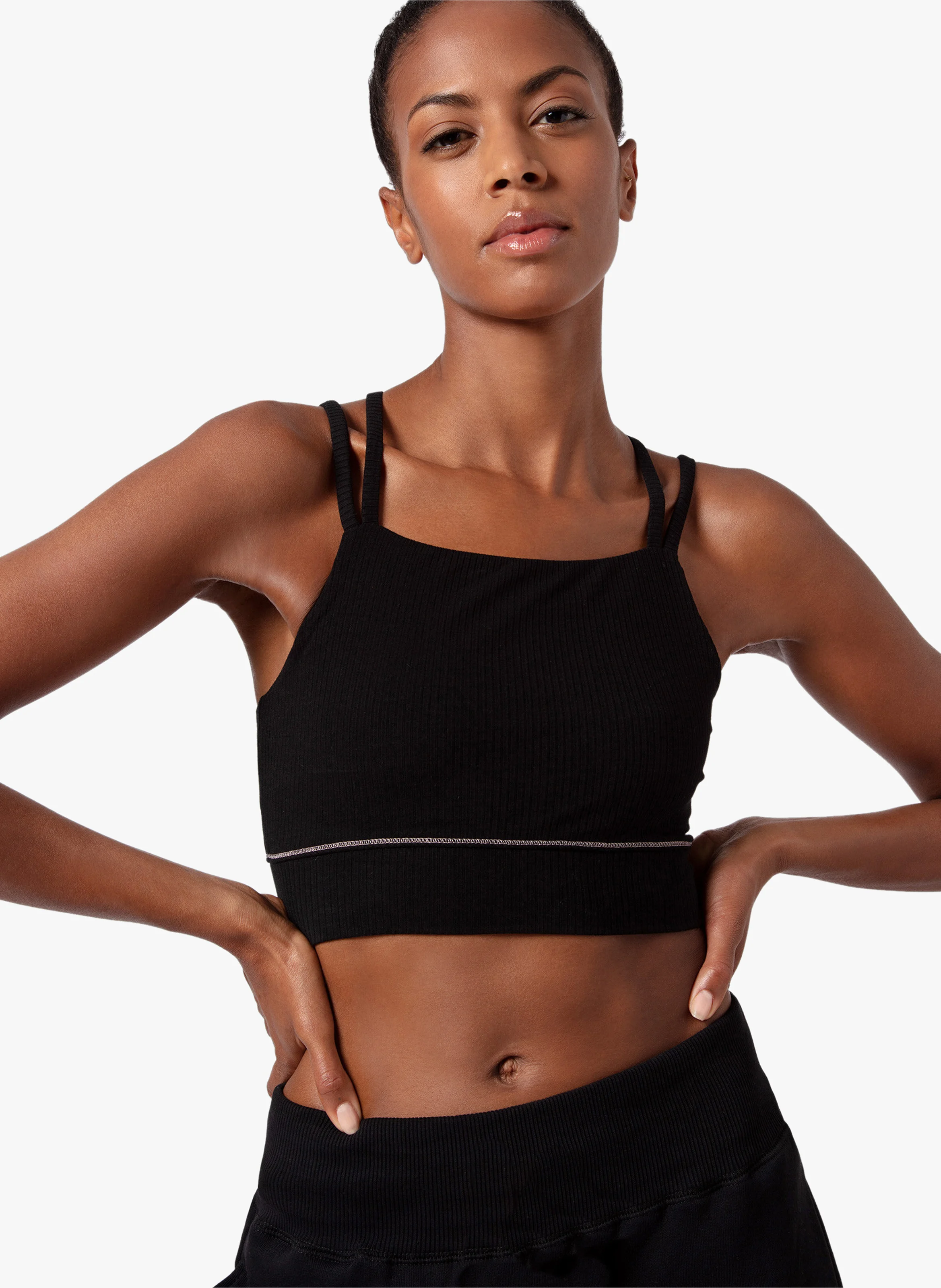 Jogging large taille haute en coton mélangé | Noir