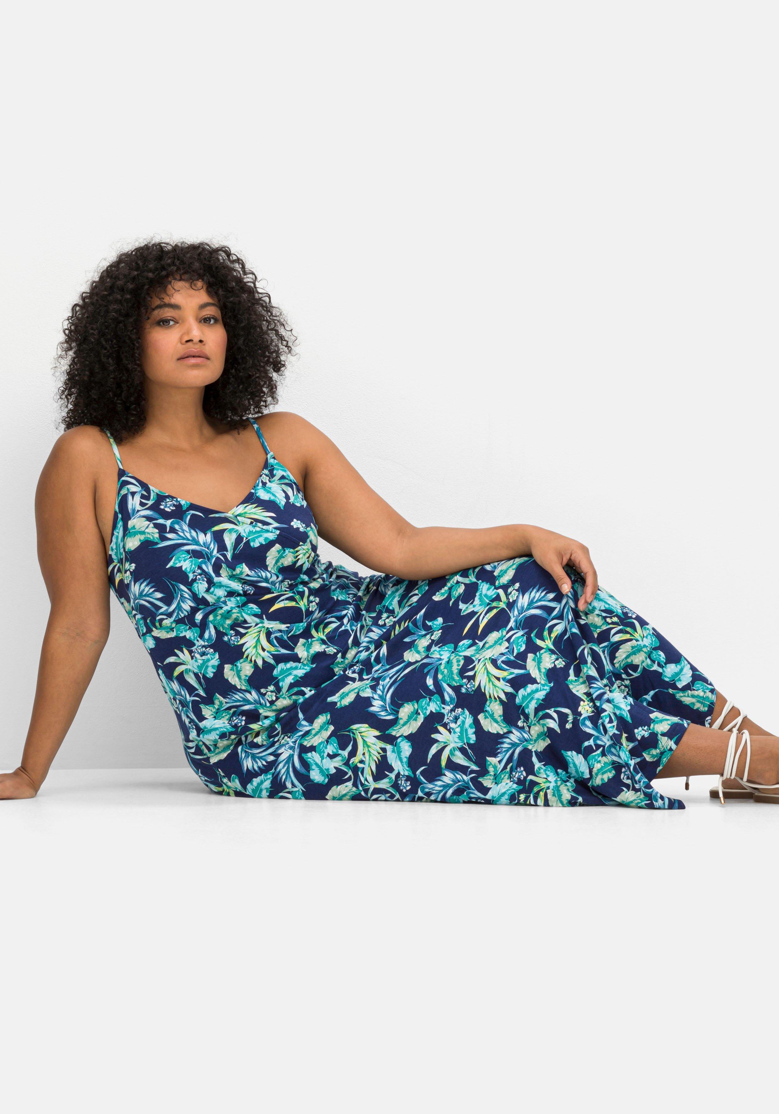 Jerseykleid in Maxilänge, mit Blätterprint