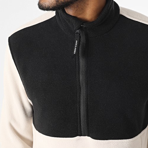 Veste Polaire Col Zippé Flame Fleece Beige Noir