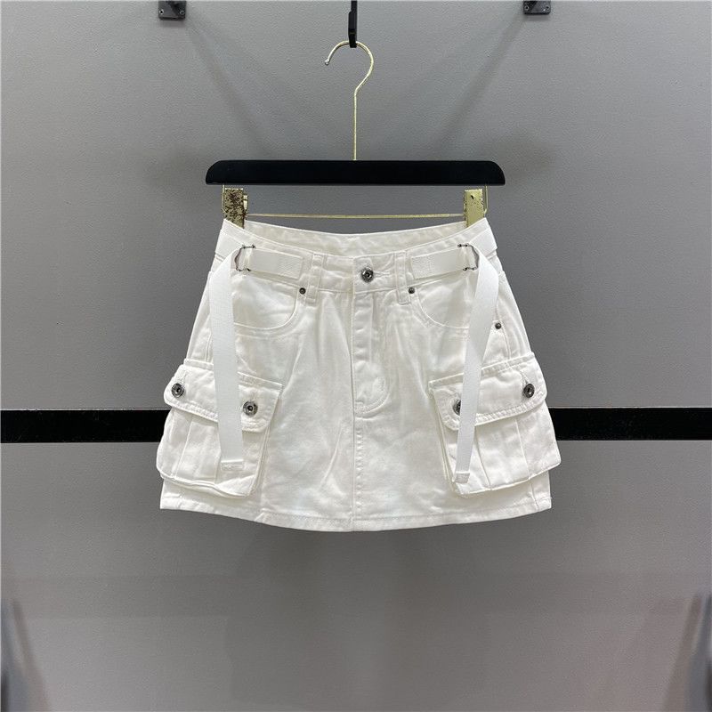 Wildfoea - Laag uitgesneden effen denim minirok