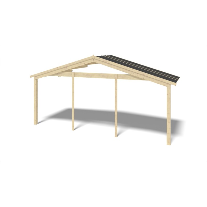 Abri de jardin en bois - 6x5 m - 42 m2 + terrasse avec balustrade et avant-toit en bois
