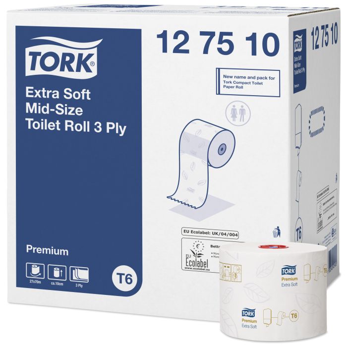 Tork 127510 toiletpapier T6 premium compact 3laags wit 70 mtr x 10 cm ds a 27 rollen (127510)