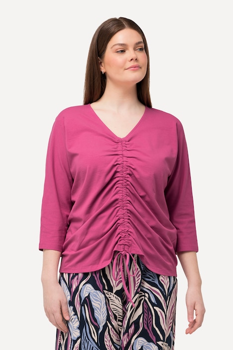 T-Shirt, Raffung, V-Ausschnitt, 3/4-Arm, Biobaumwolle