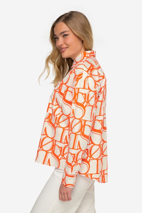 Hemdbluse, oversized, XL-Writing-Print, Langarm, OEKO-TEX