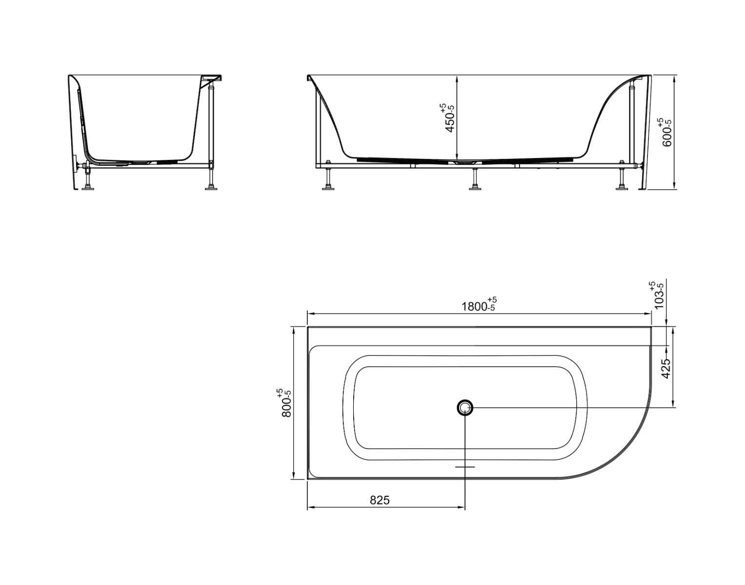 Mueller Relax hoekbad links 180x80cm met waste glans wit