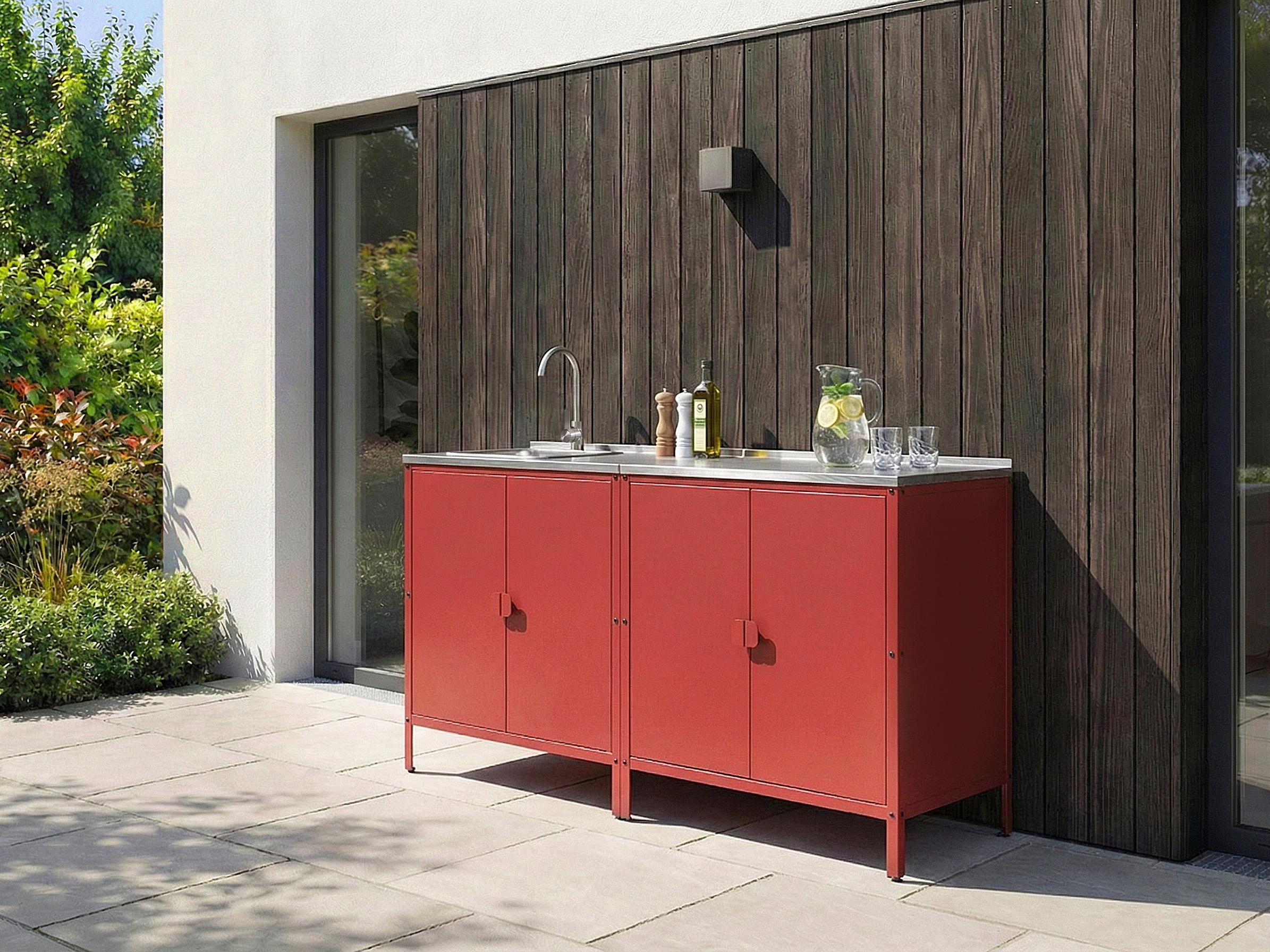 Tuin keukenset 2-delig met spoelbak VILAMA Metaal Rood