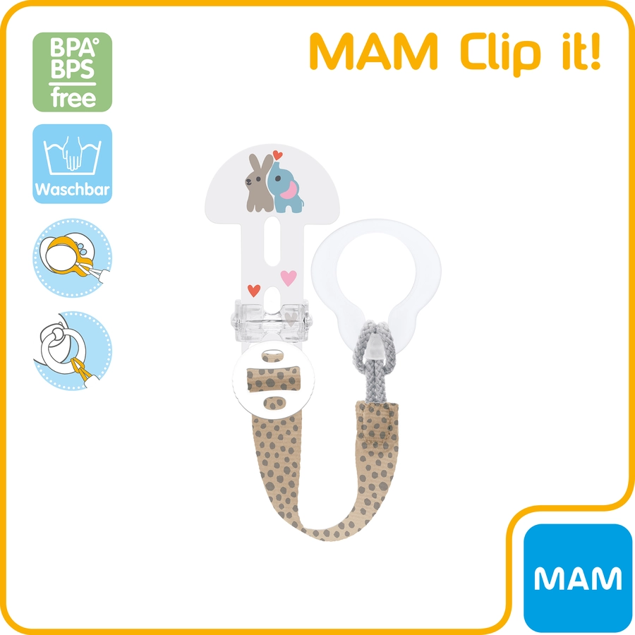 MAM Schnullerband Clip it! 0+ Monate, 1 Stk, Elefant