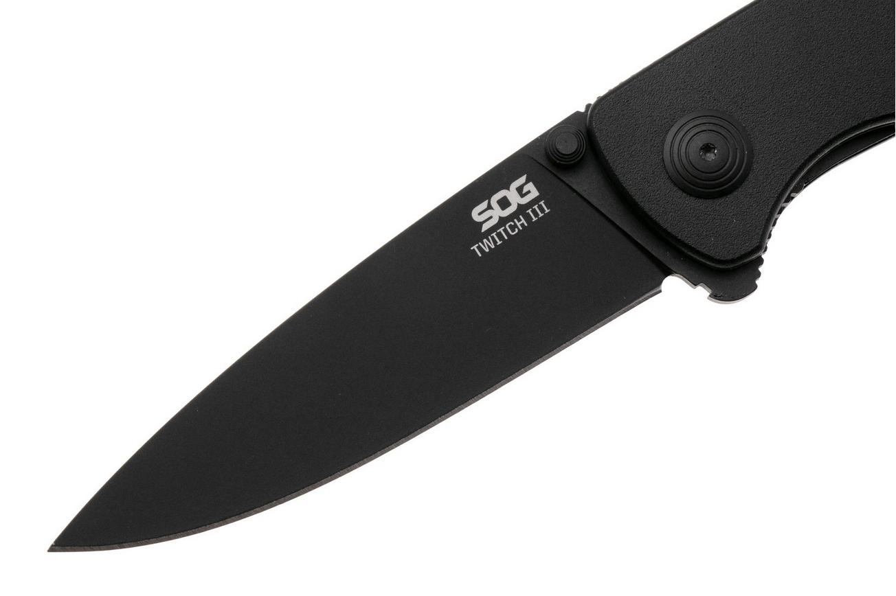 SOG Twitch III 11-15-01-43, Black 154CM, Blackout Aluminum zakmes