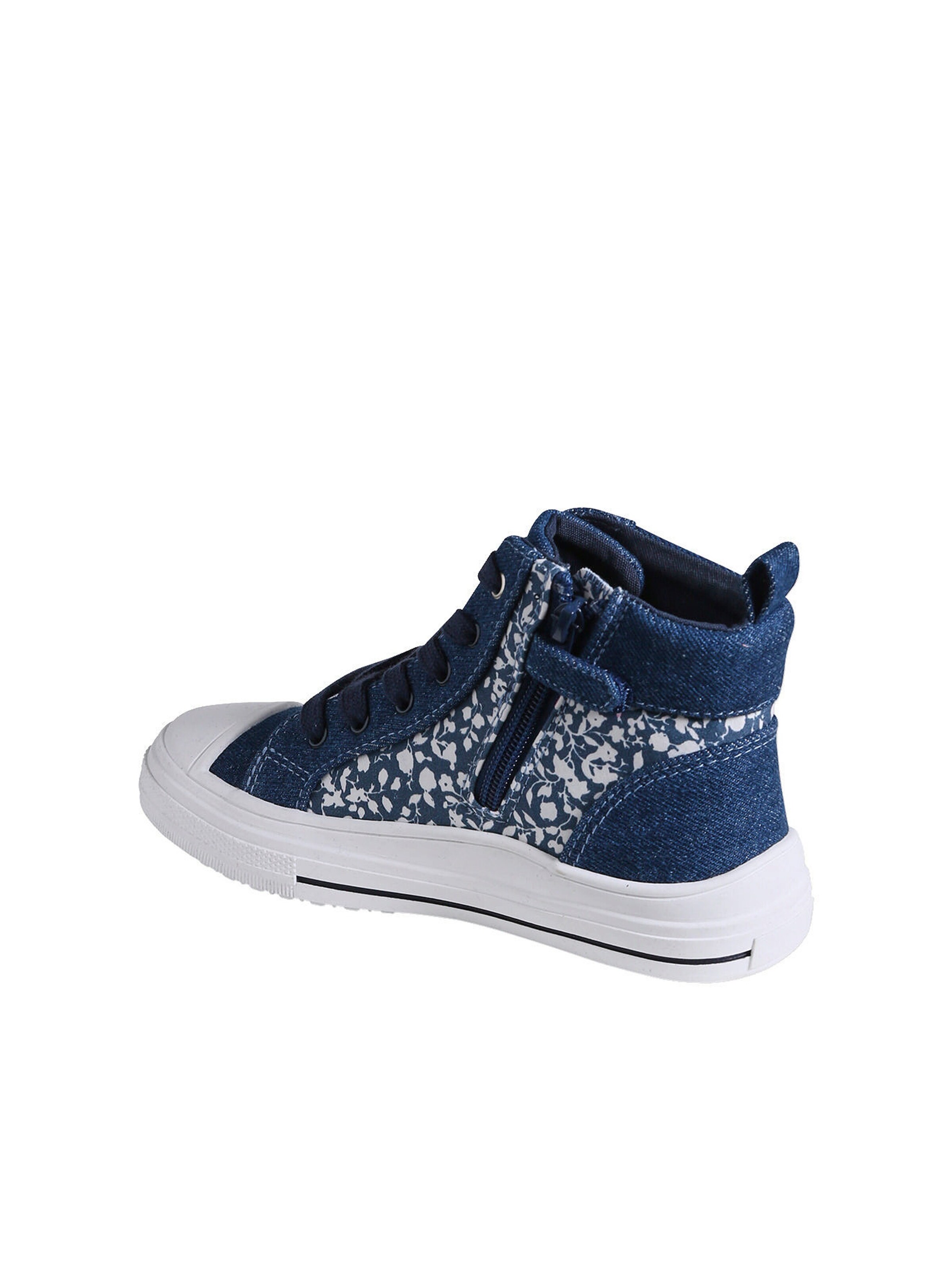 Vertbaudet Warme Mädchen High-Sneakers in Jeans-Optik jeansblau geblümt