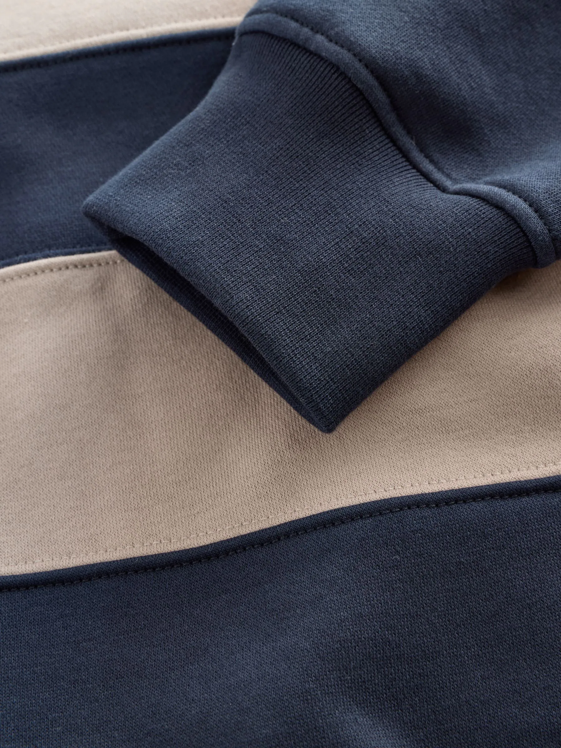 Marineblauw/naturel - Kwartrits - Sweatshirt met colourblocking