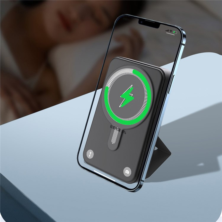 (15W) 10000mAh Magnetisches MagSafe Ladegerät USB A / USB C Powerbank   Kickstand - Blau