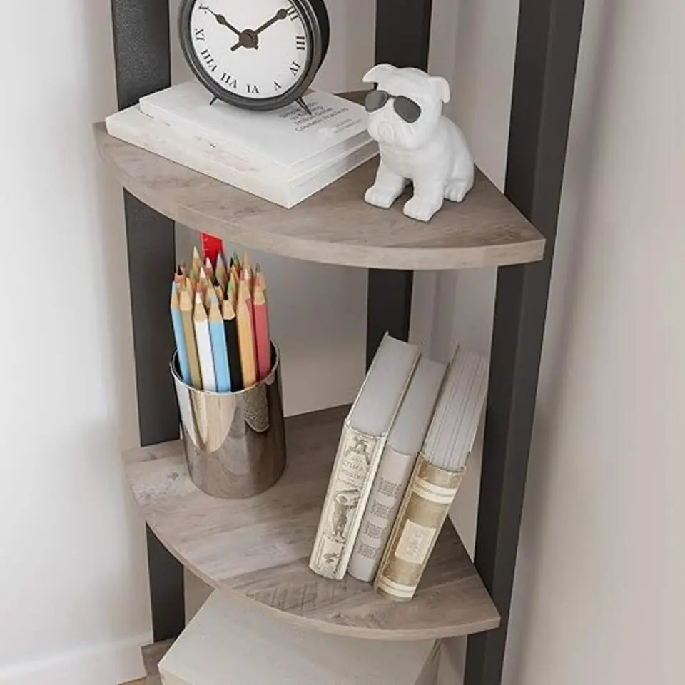 Parya Home hoekplank - 4 planken - industrieel - grijs-zwart