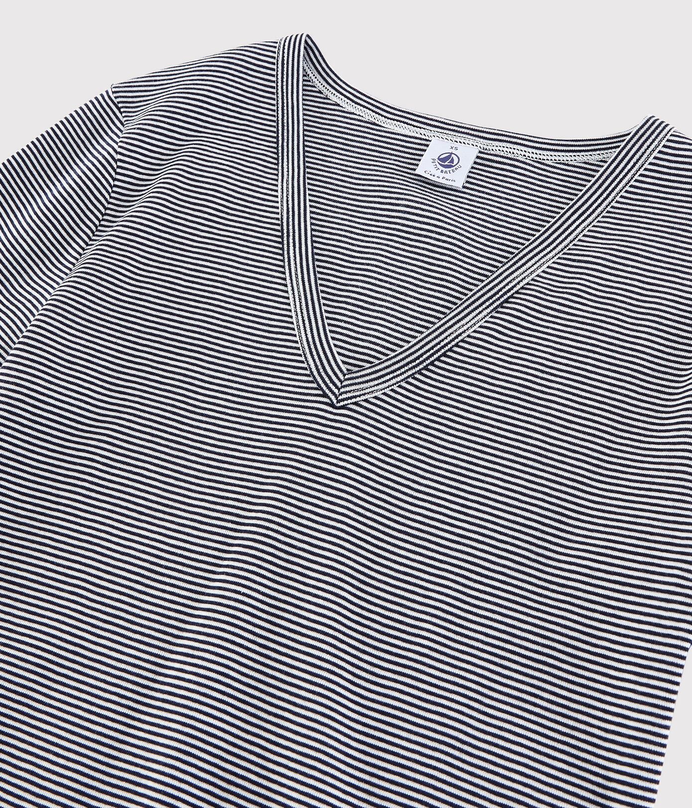 T-shirt col V iconique en coton rayé Femme