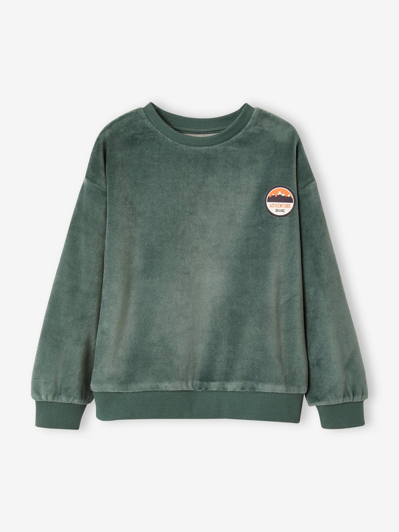 Pijama estilo moletom de veludo verde-salgueiro para meninos