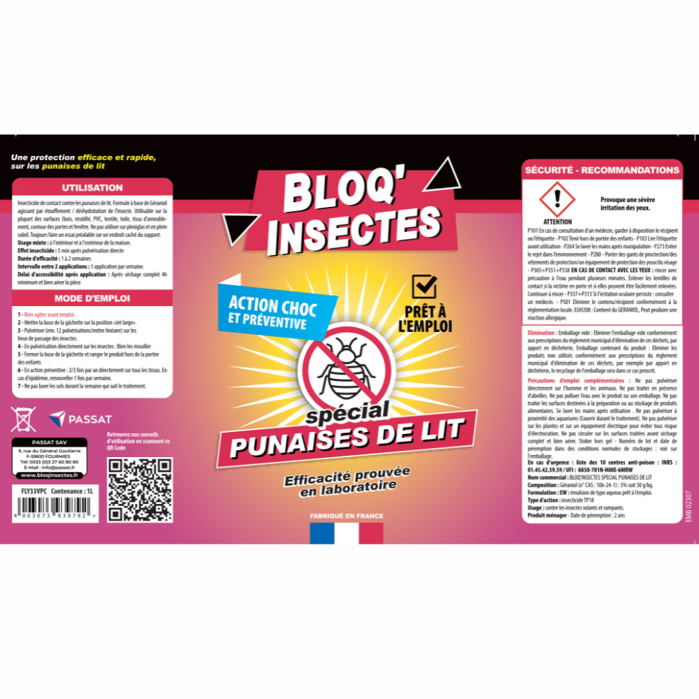 Insecticide spécial punaises de lit 1l - pulvérisateur anti punaises action curative et préventive