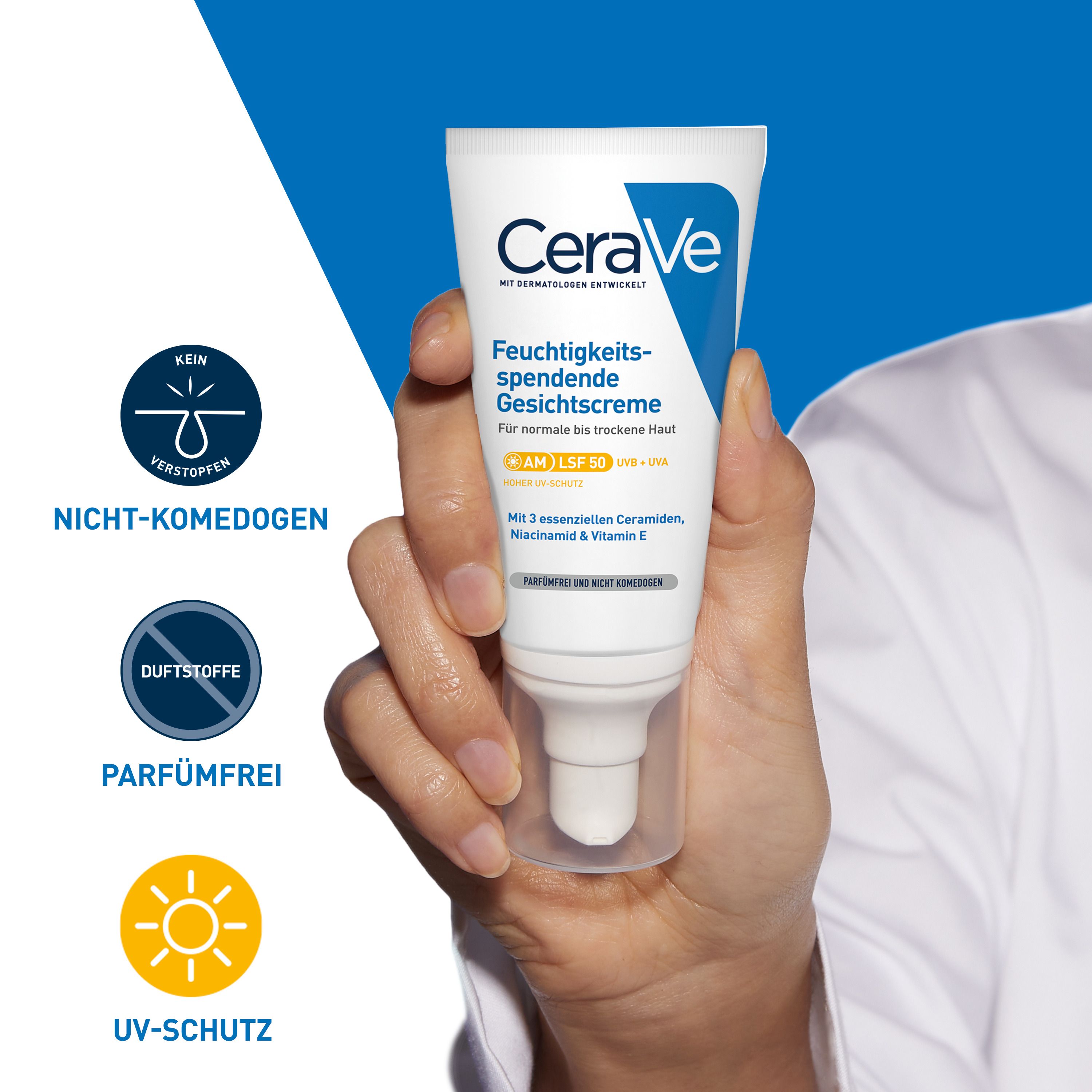 CeraVe Feuchtigkeitsspendende Gesichtscreme mit LSF 50 – für normale bis trockene Haut