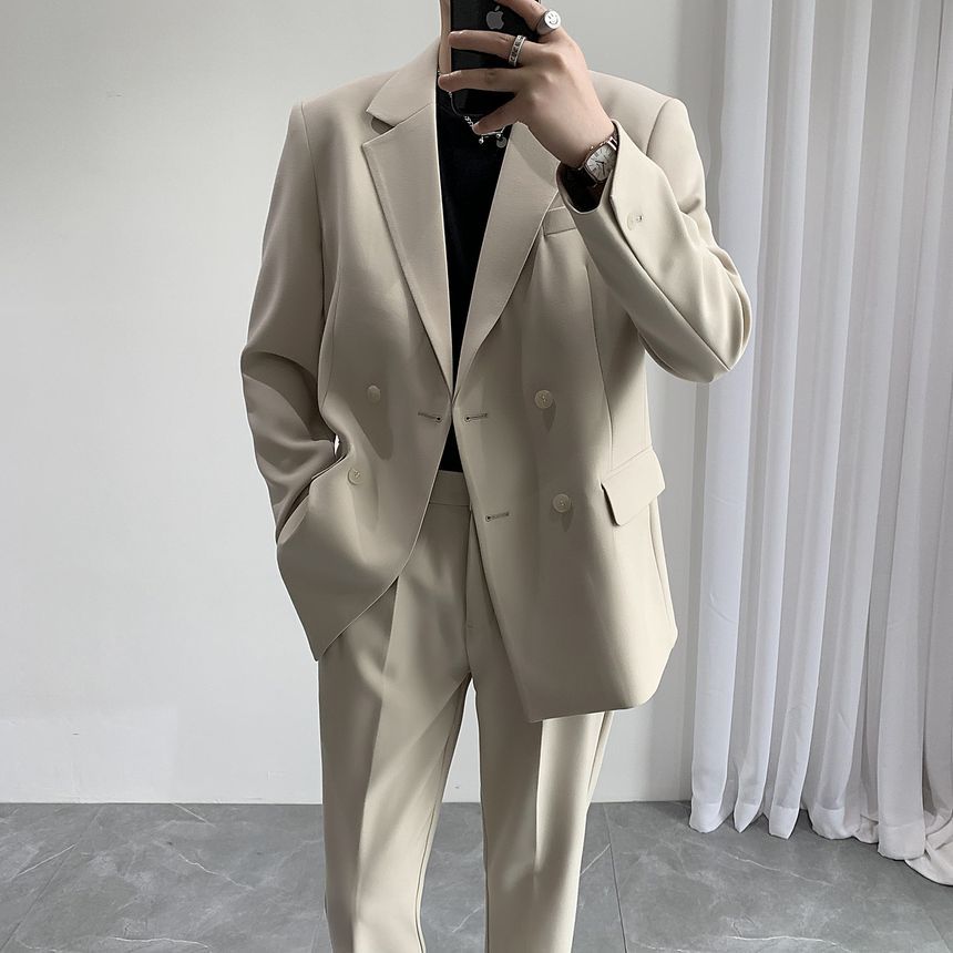 Lefitt - Set: Dubbelrijs blazer + Rechte broek