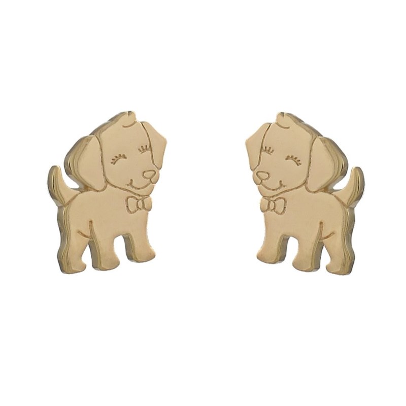 Boucles d'oreilles petit chien souriant Plaqué or 750 3 microns