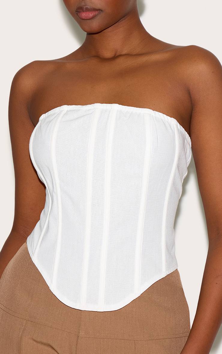 Blanc Corset À Baleines En Mélange De Lin