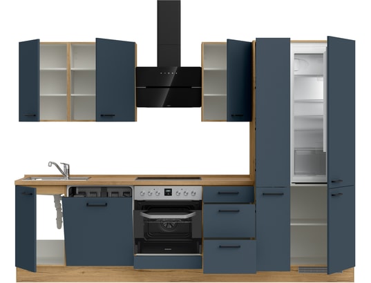 CONCEPT1 - Pack Cuisine Carena 300cm H7 Droite Bleu fjord ultra-mat