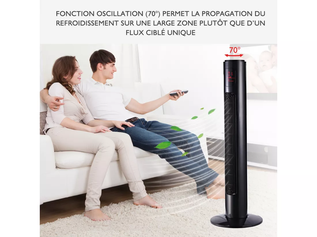 Ventilateur colonne tour oscillant silencieux 45 W avec télécommande écran affichage minuterie 3 modes 3 vitesses 32L x 32l x 96H cm noir