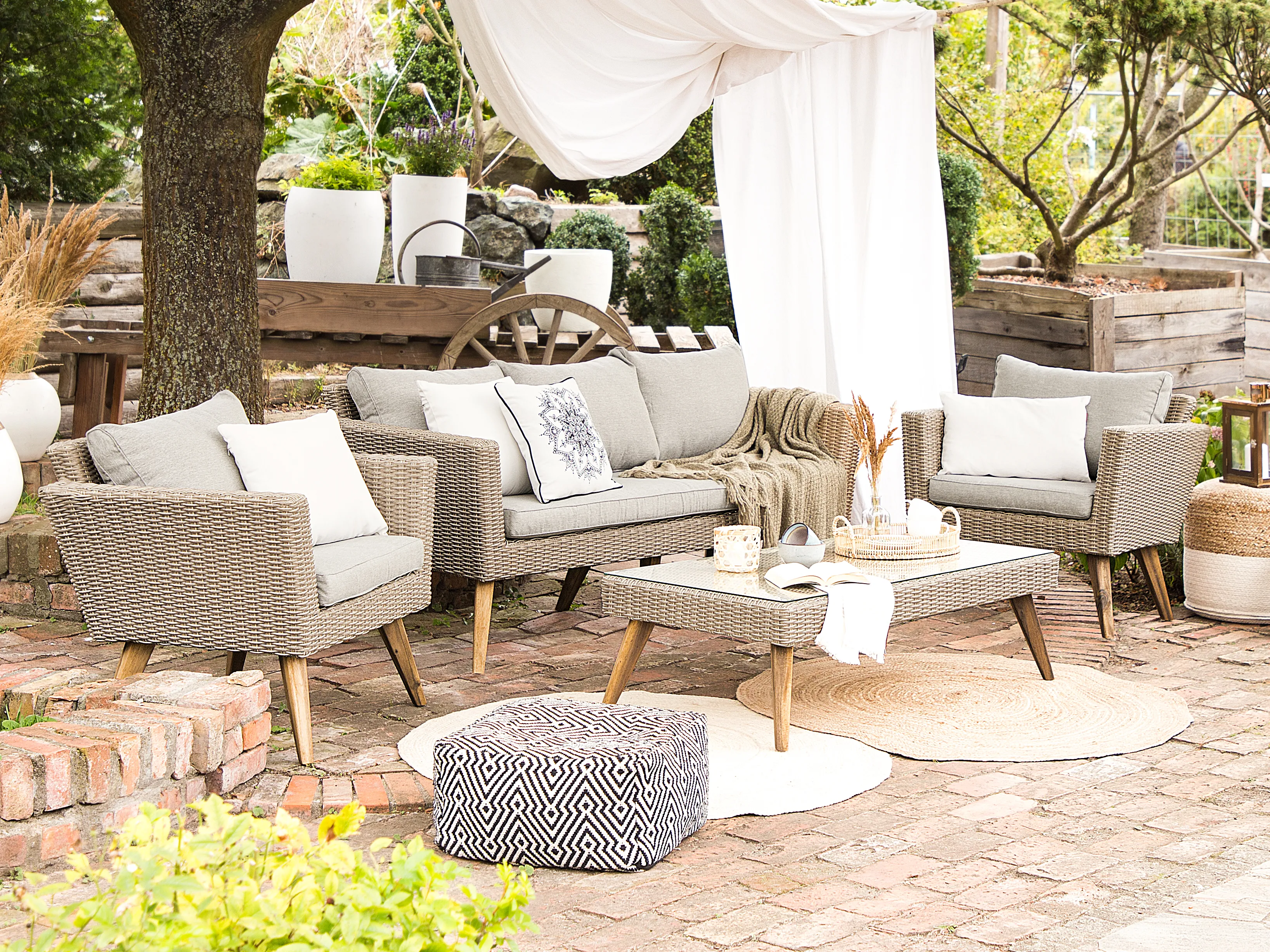 Loungeset met tafel 5-zits VITTORIA PE rotan Grijs