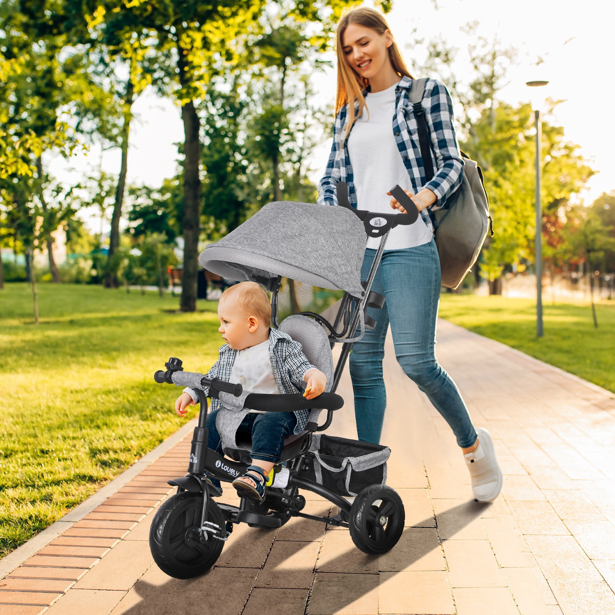 HOMCOM Kinderdreirad mit Stauraum grau 95L x 50B x 106H cm