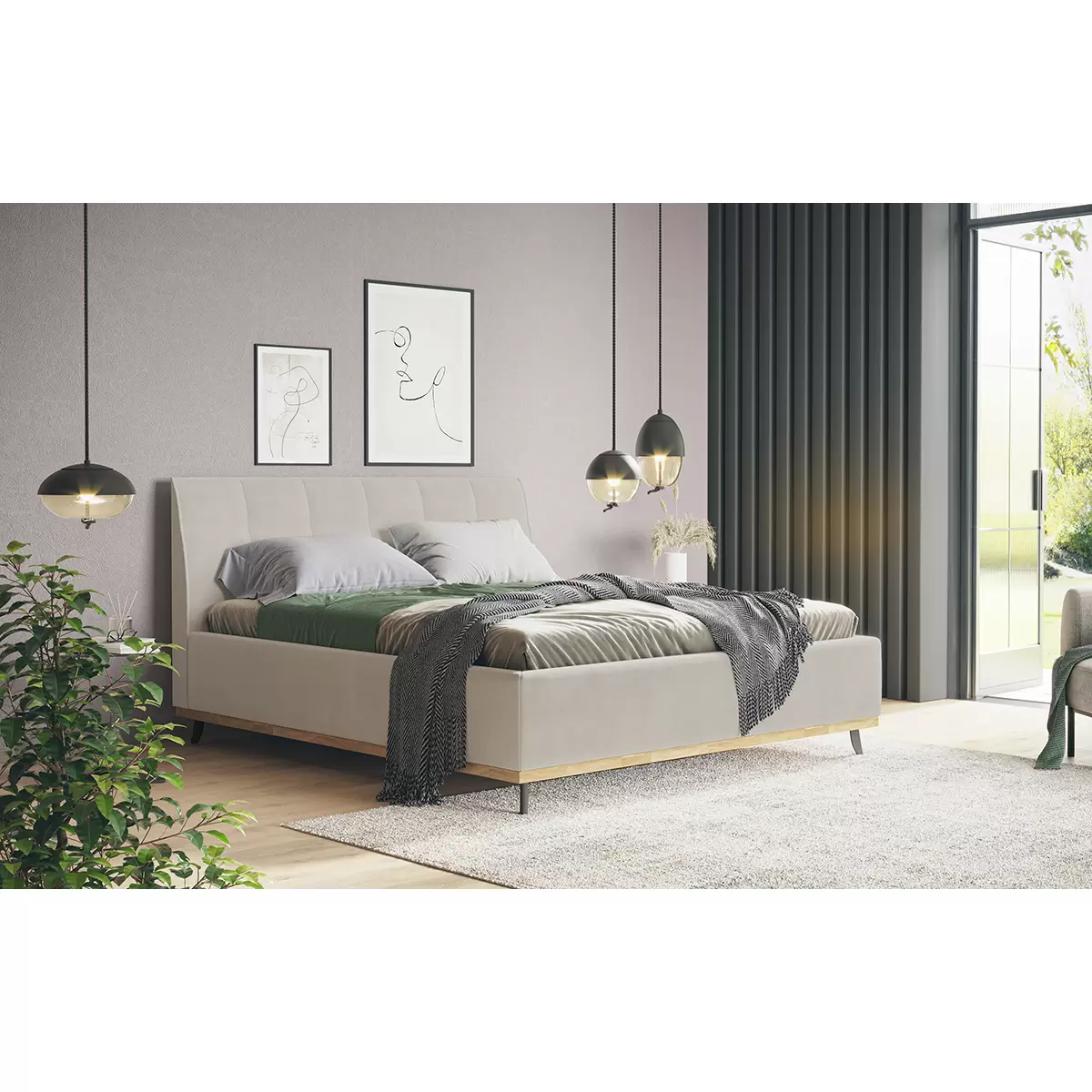 Polsterbett Emily II 160x200 beige,schwarz