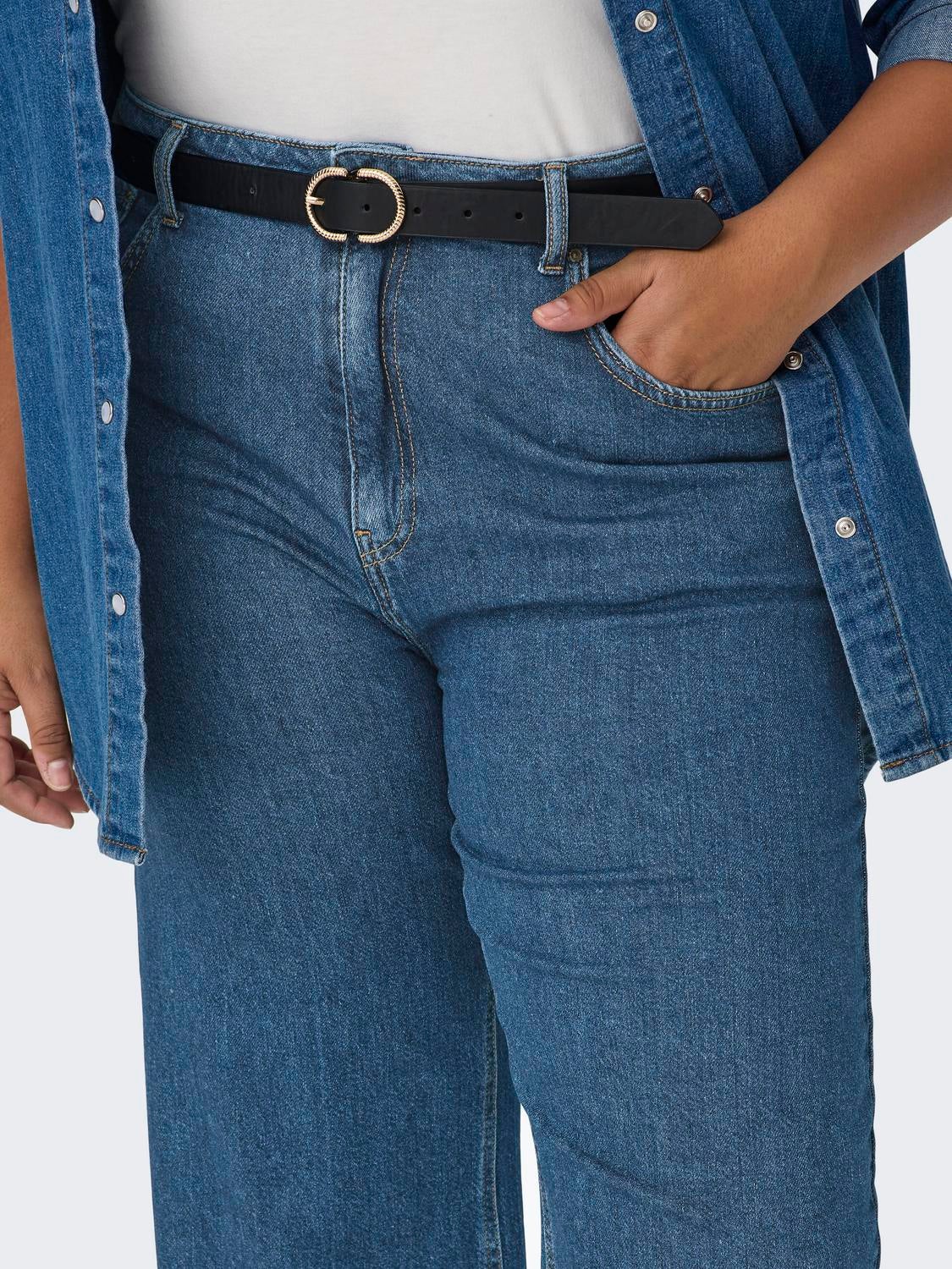 CARHOPE Hohe Taille Weiter Beinschnitt Jeans Dark Blue Denim