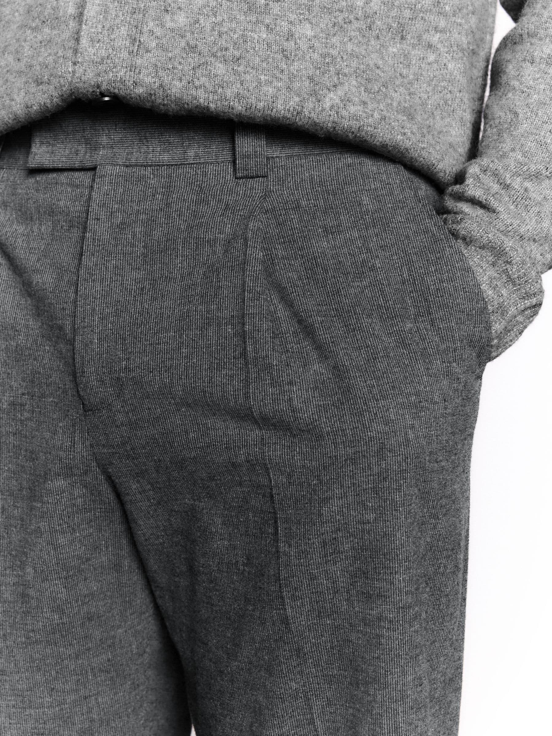 Antraciet - Regular Fit Smart Brushed Cotton Textured Trousers