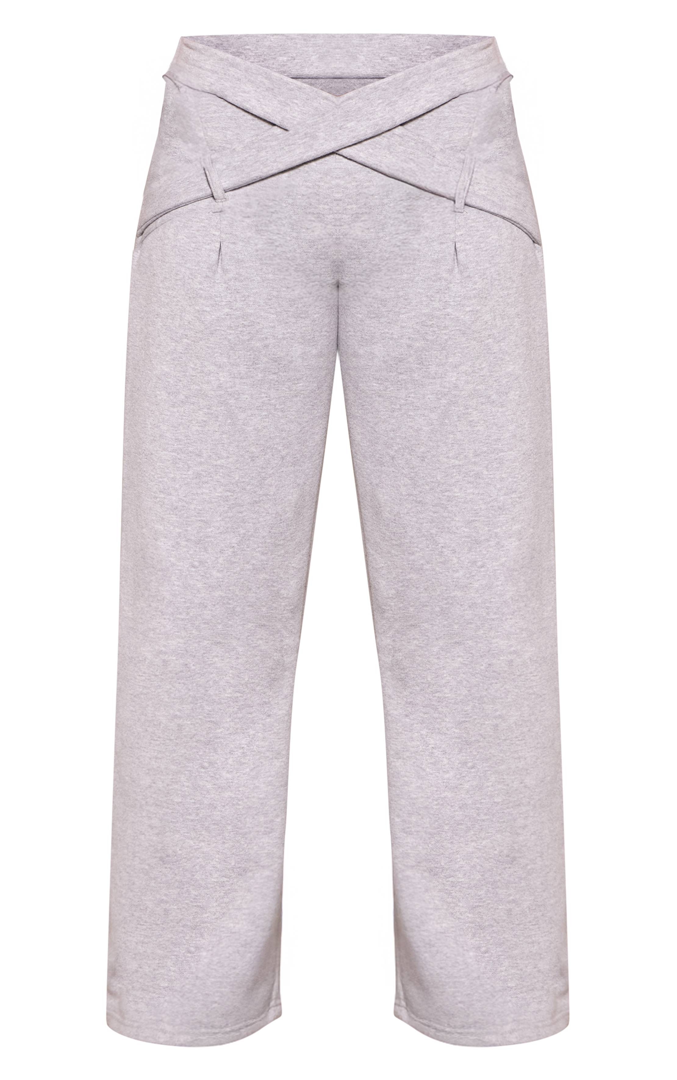 Gris Joggers Taille Haute Croisée En Jersey Coupe Large Shape