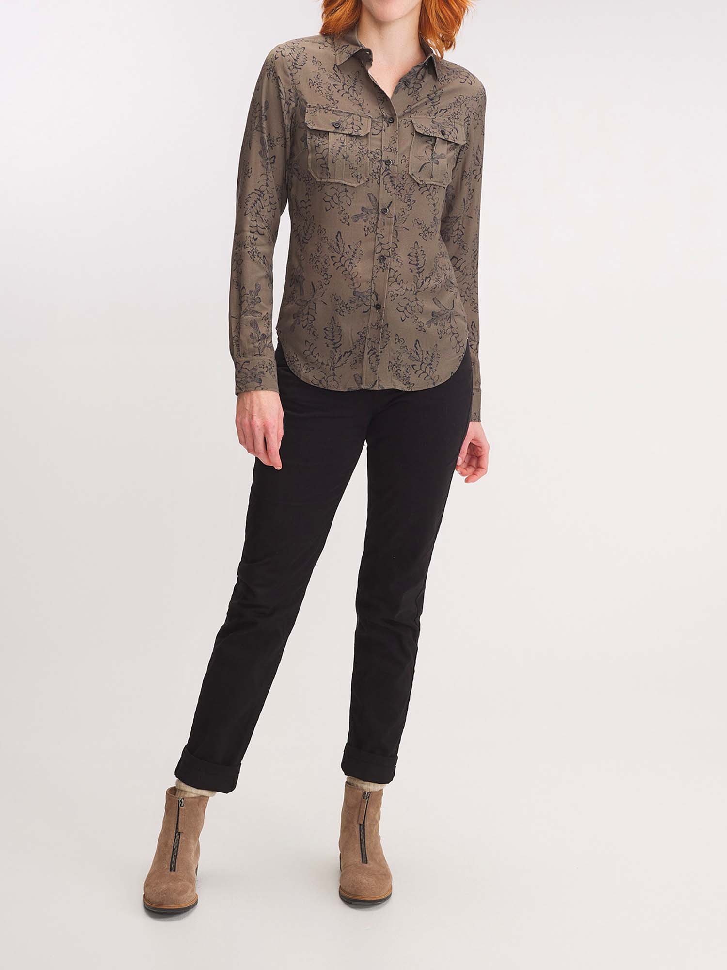 Chemise Femme Motif Floral Kaki
