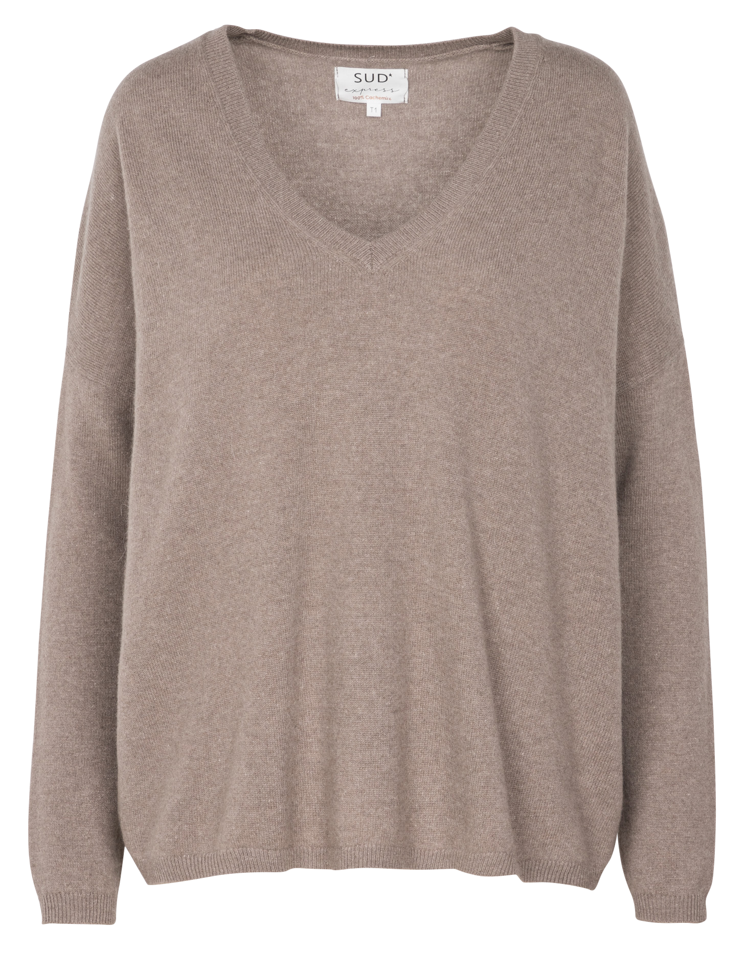 MONJOE - Pull col v en cachemire| Marron