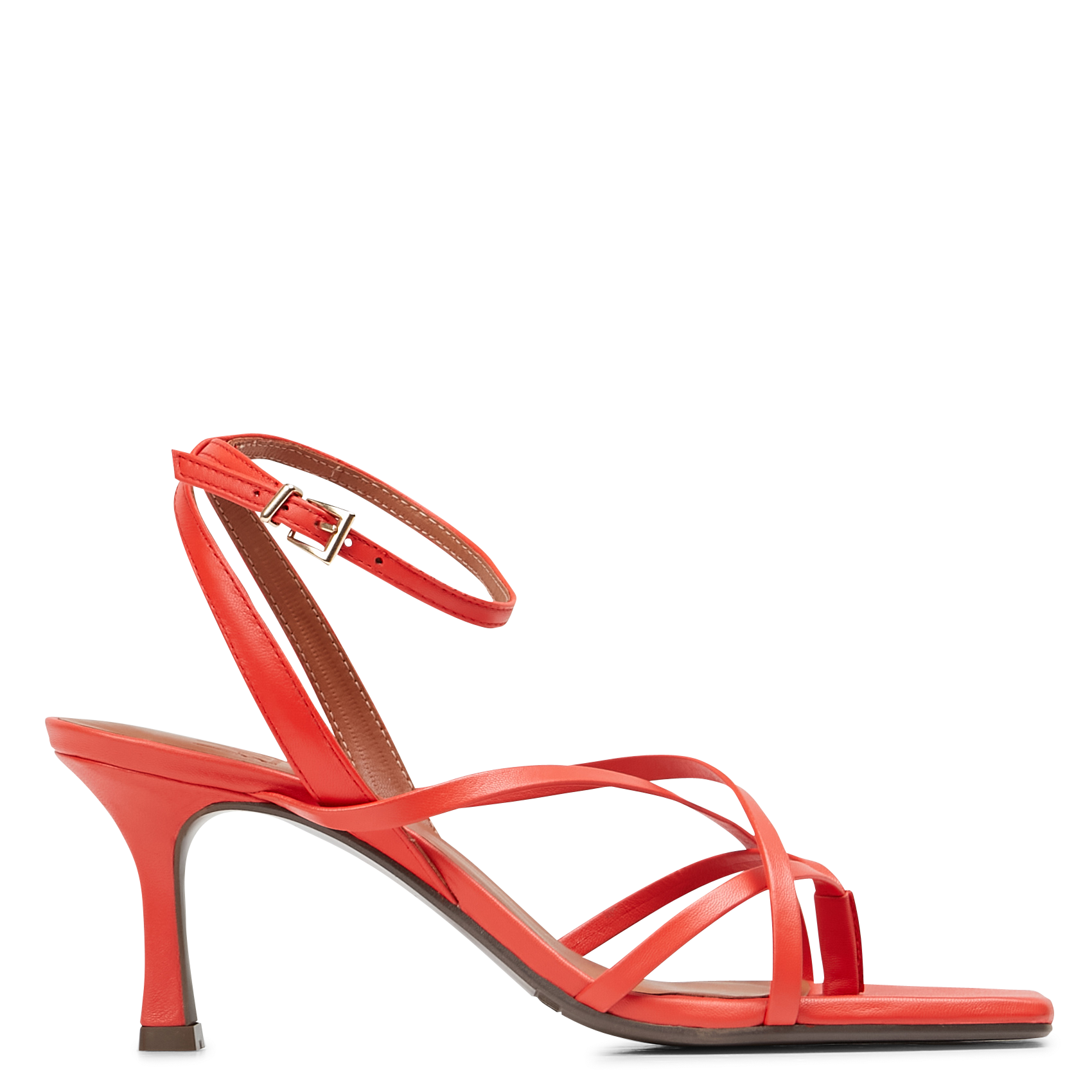Sandales à talon en cuir| Rouge