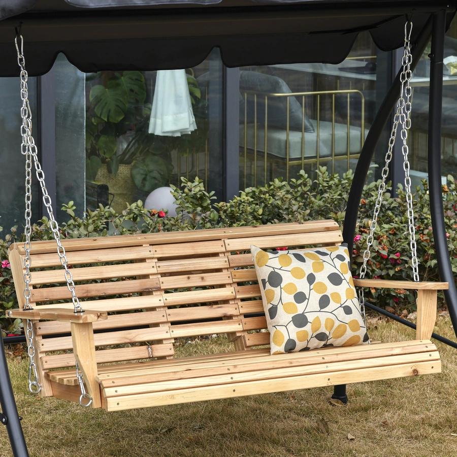 Outsunny Hängebank mit klappbarem Tisch natur
