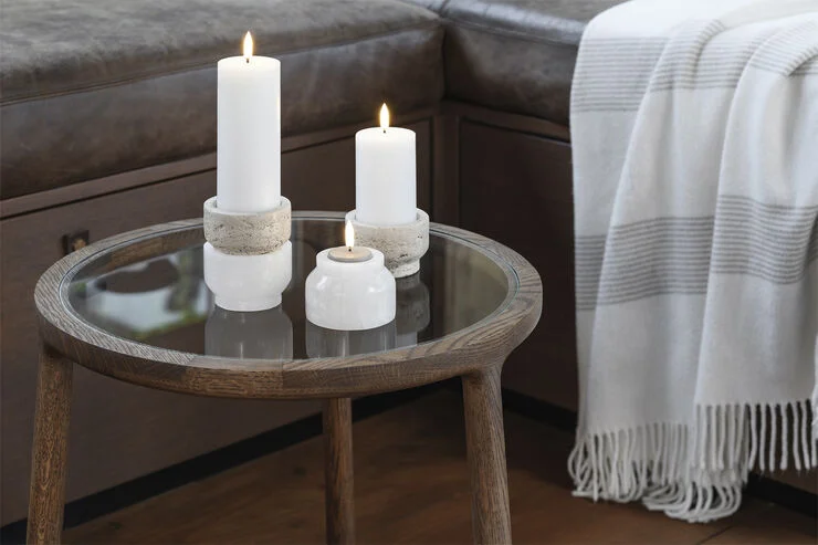 Uyuni Travertine Candleholder pillar/tea light, Desert beige, 8x5 Desert beige