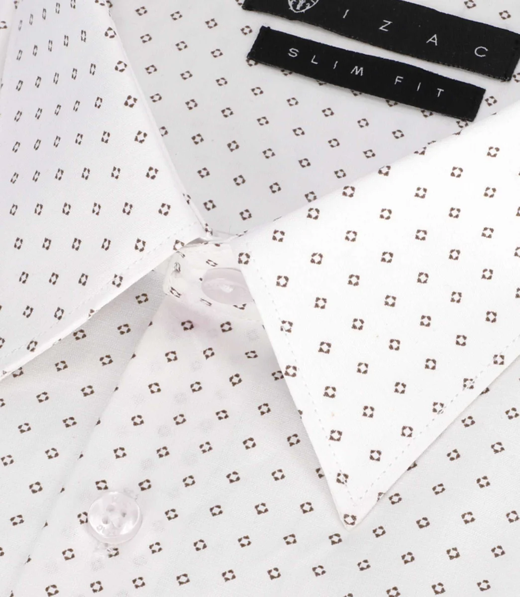 Chemise à imprimé micro motifs blanche et marron PAOLINO