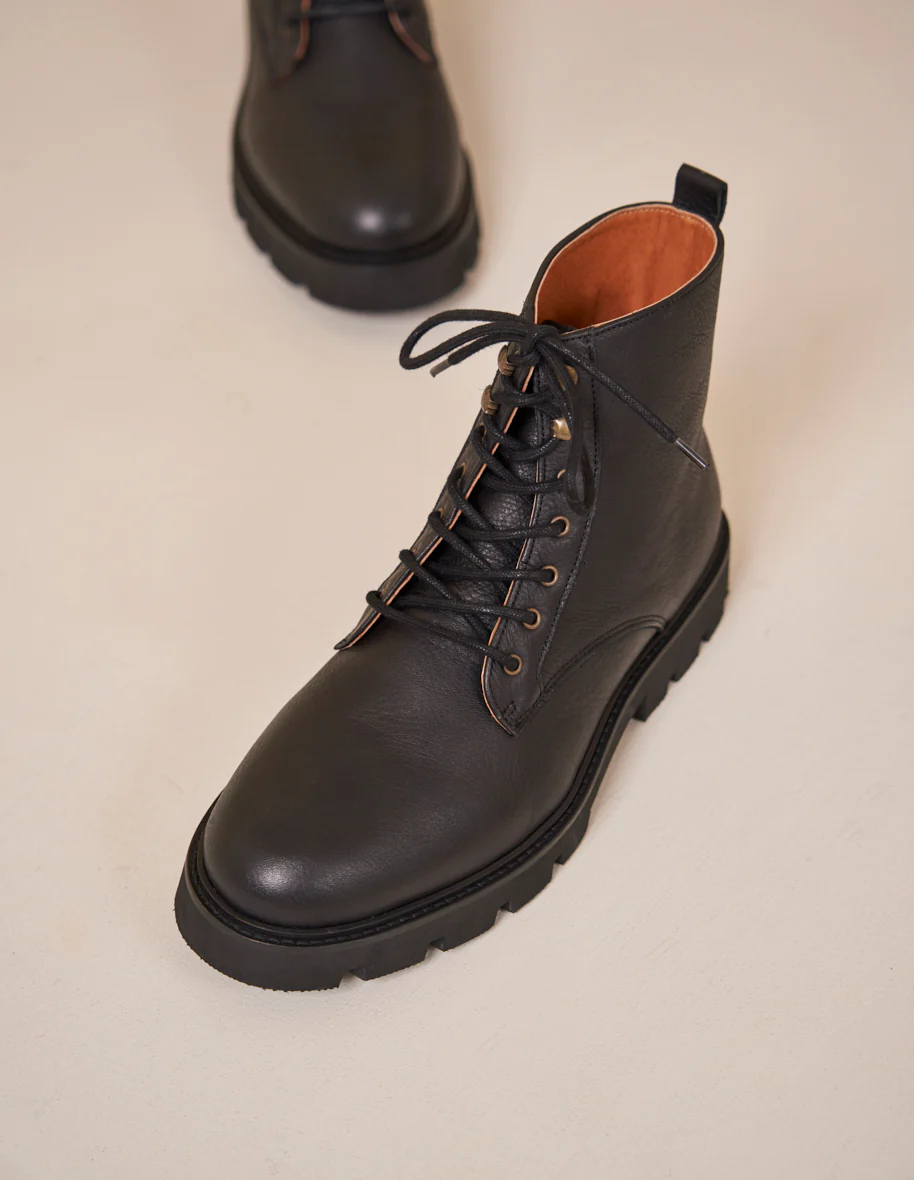 Bottines Théodore - Cuir grainé brossé noir