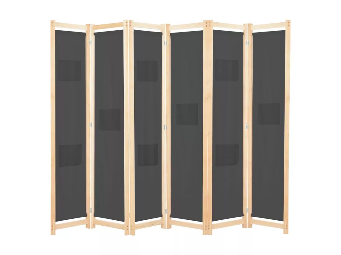 Cloison de séparation 6 panneaux Gris 240 x 170 x 4 cm Tissu