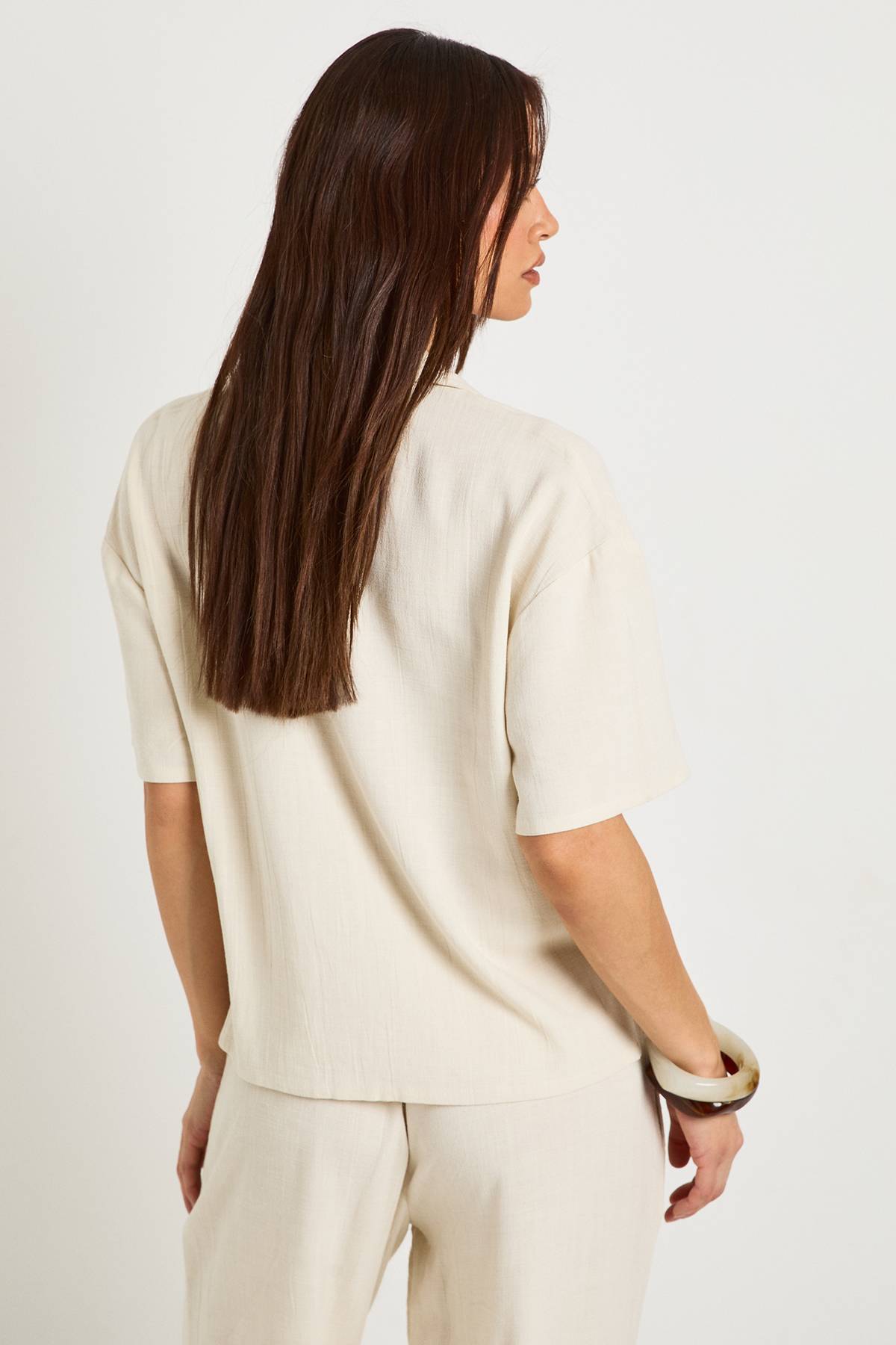 boohoo Chemise Haute En Lin Premium À Manches Courtes
