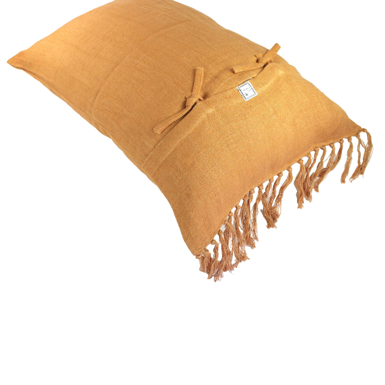 En Fil d'Indienne Housse de Coussin en Lin frangé orange - 50x75 cm