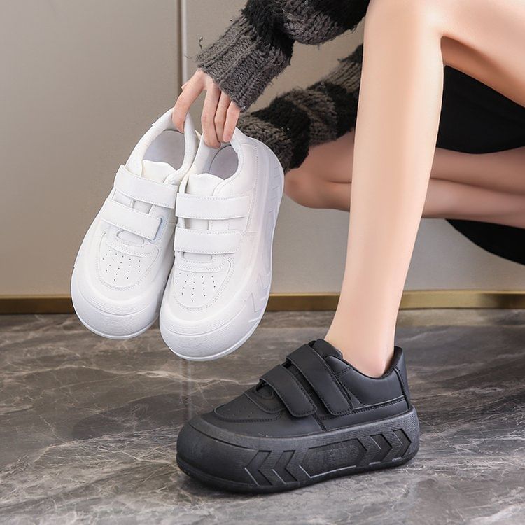 Asterisk - Platform Adhesive Strap Plain Kunstleren Sneakers