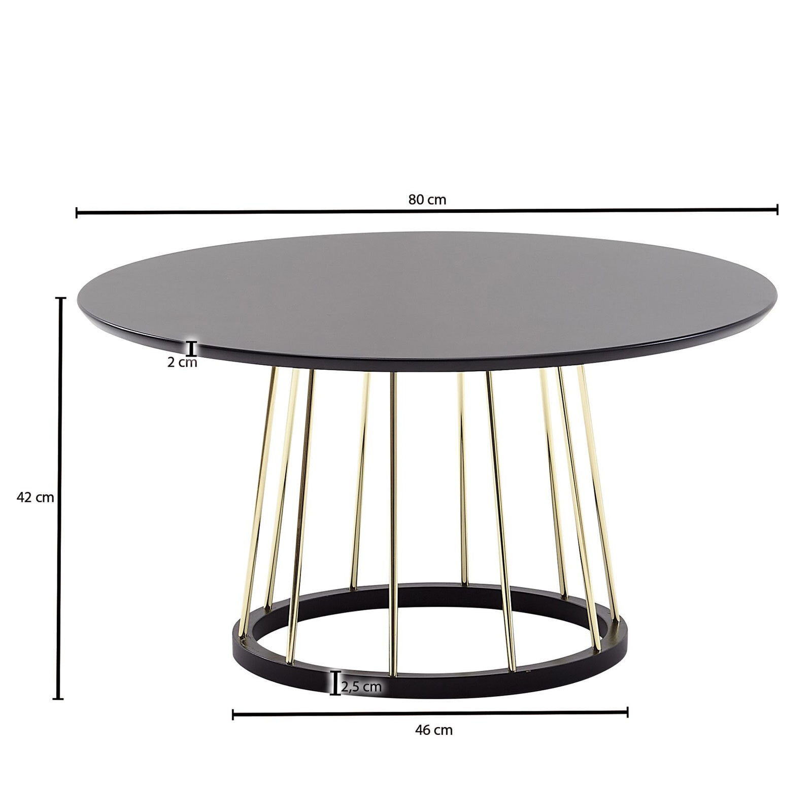 Couchtisch rund Ø 80 cm Goldfarbig/ Schwarz