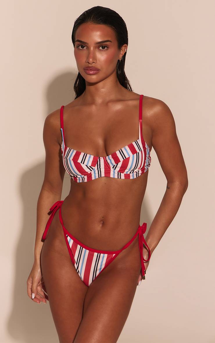 Rouge Haut De Bikini À Armatures Imprimé Rayé