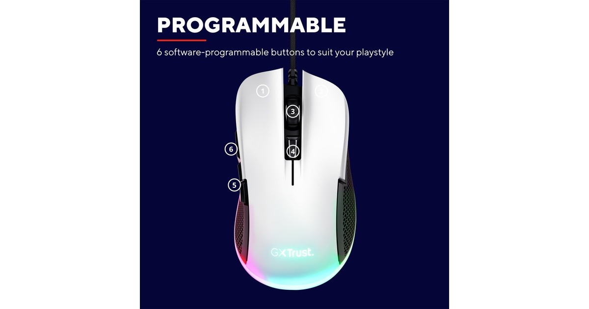 TrustGXT 922 Ybar ECO gaming muis  (Wit, RGB | 200 - 7200 dpi)
