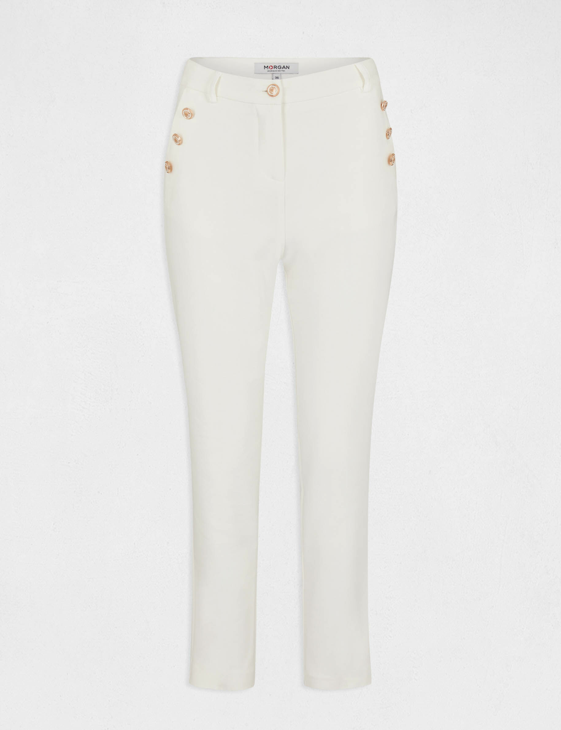 Pantalon ajusté 7/8ème à pinces ecru femme - ecru