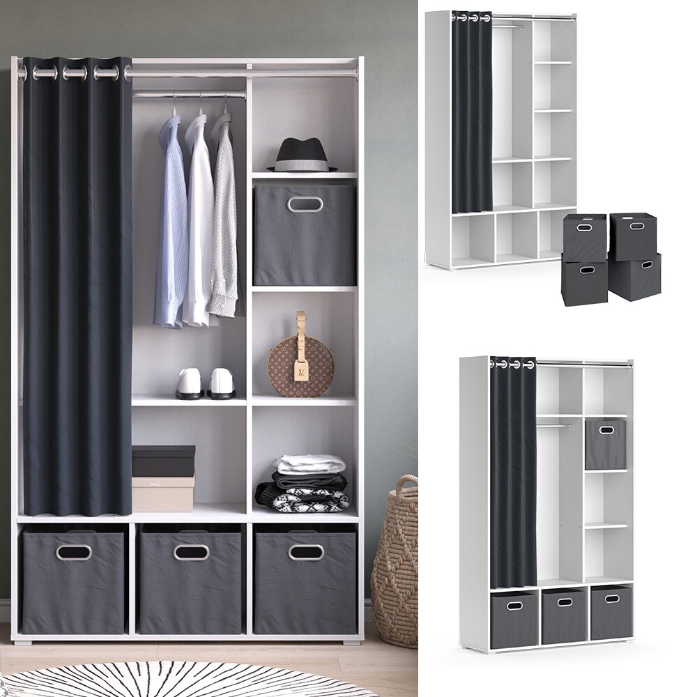 Vicco Kleiderschrank Schlafzimmerschrank Garderobe Luigi Weiß Faltbox 106 x 178 cm modern Schrankregal Organizer Vorhang Kleiderstange Fächer Aufbewahrung Ablage