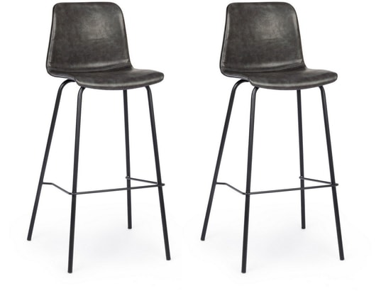 CONCEPT1 - Tabouret Lot de 2 T. Kyra Pu anthracite Vintage (Bar)