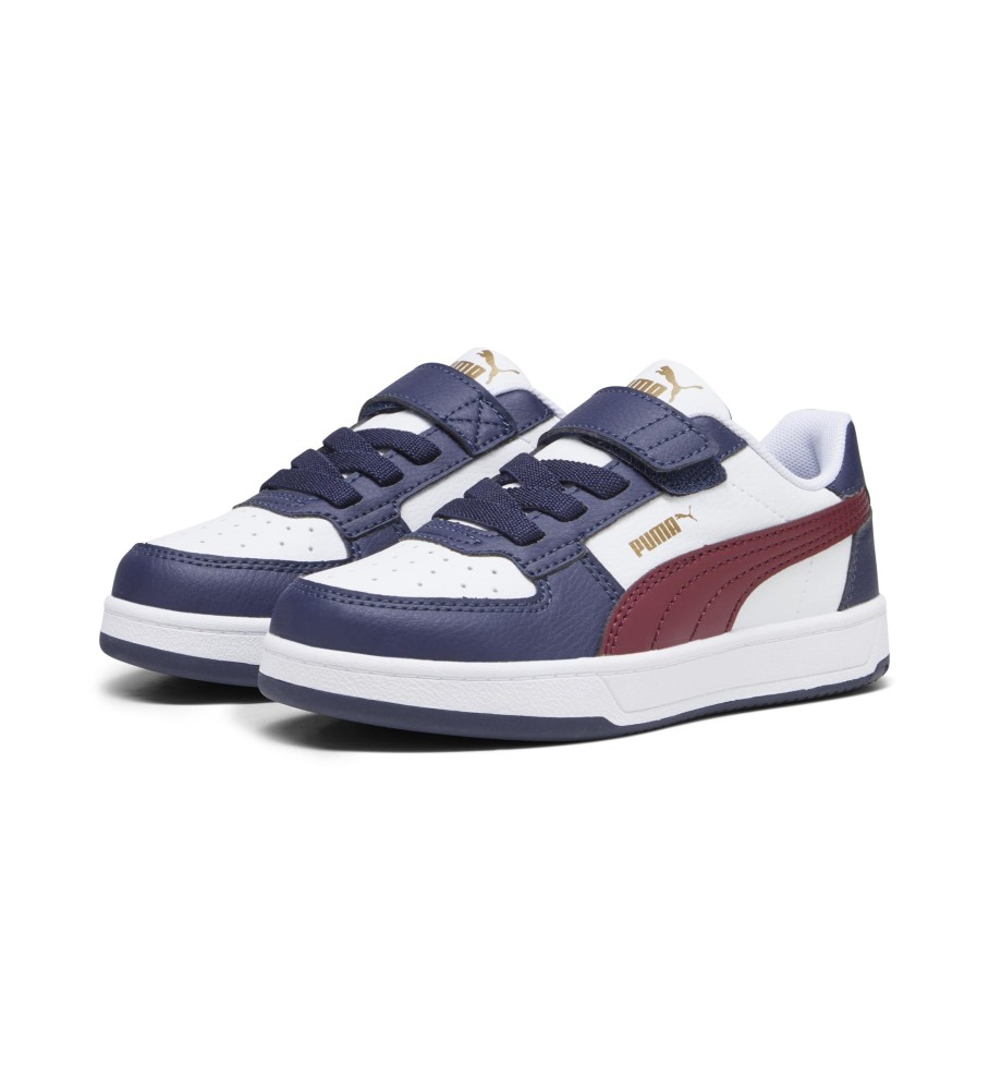 Tênis Puma Caven 2.0, branco e azul marinho.
