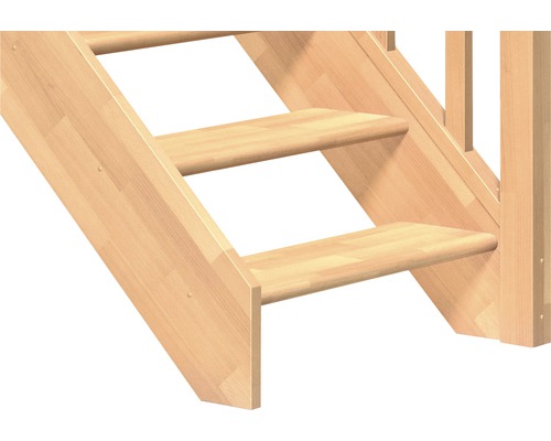 Pertura Elenie beukenhouten trapboom, onbehandeld, recht, 83,5 cm, 14 treden / 15 stootborden, balustrade